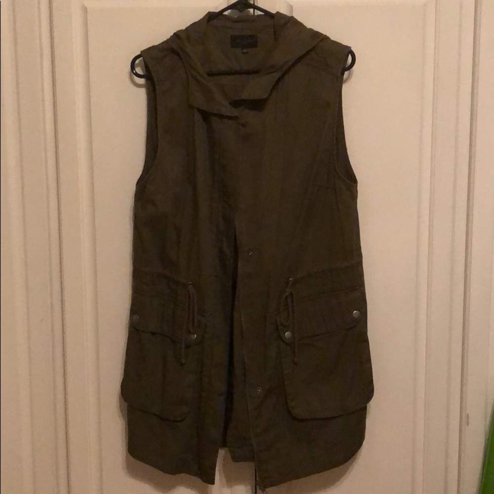 Olive Utility Vest with Hood Size L